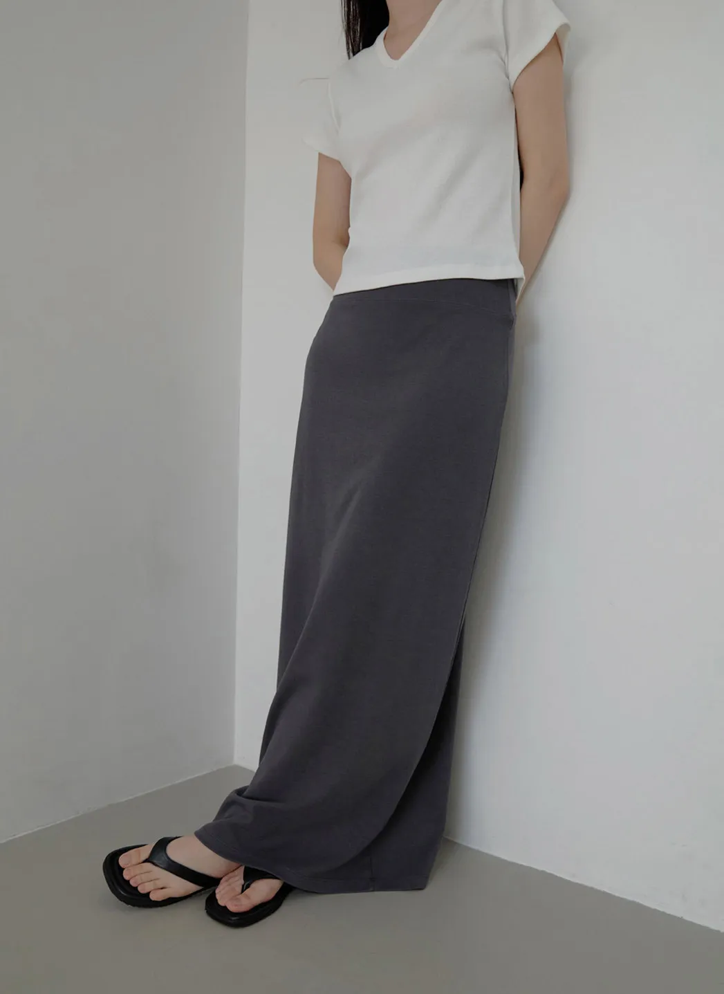 ストレッチコットンゴムHライン(ロング丈)無地スカートSS | 詳細画像1