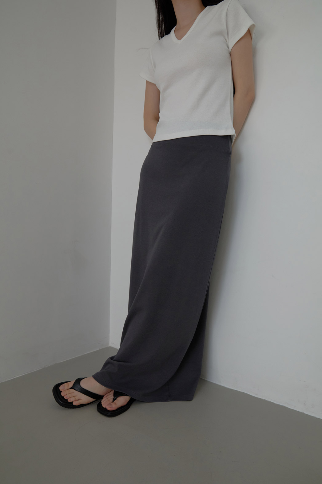 ストレッチコットンゴムHライン(ロング丈)無地スカートSS | 詳細画像3