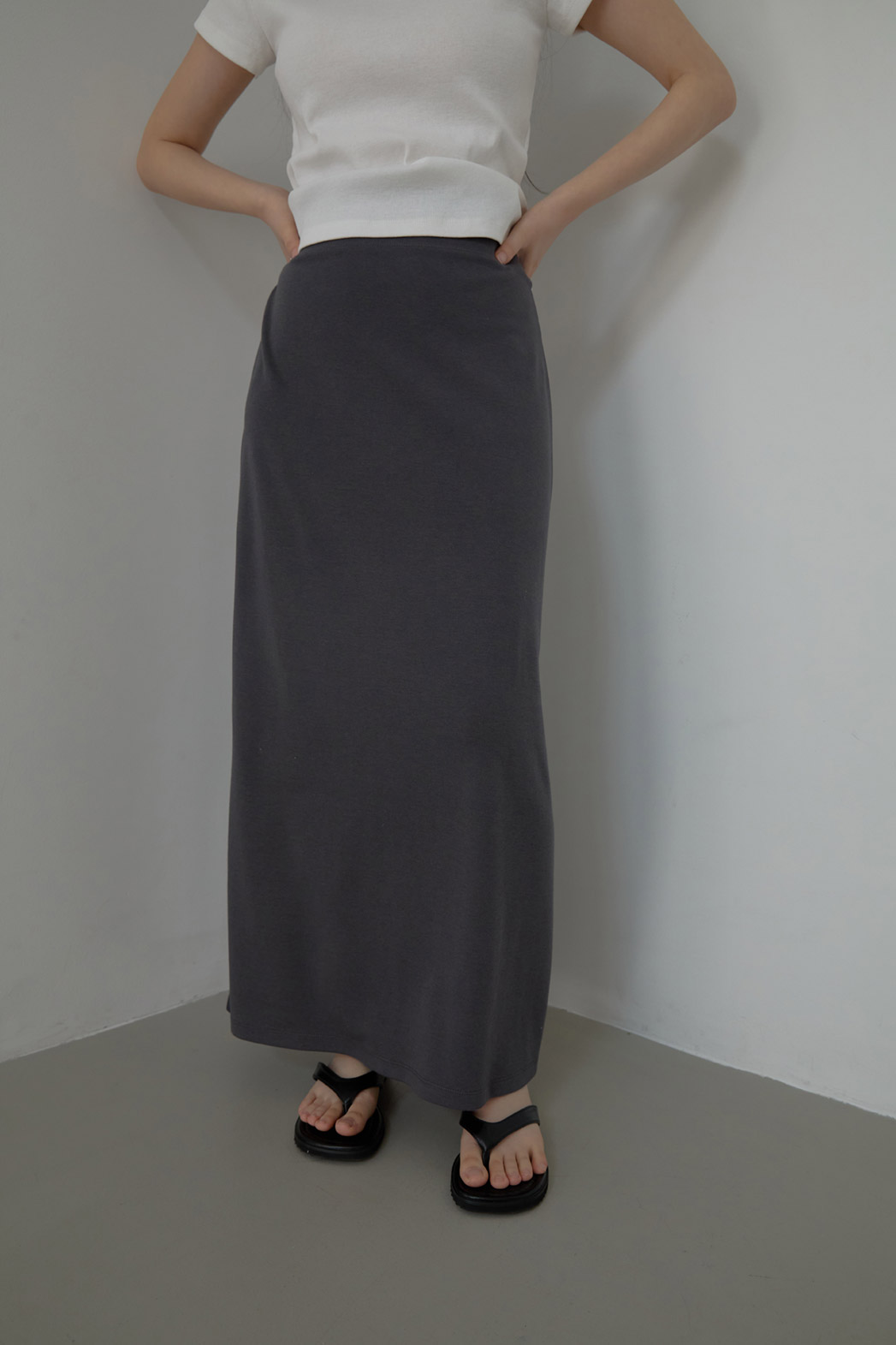 ストレッチコットンゴムHライン(ロング丈)無地スカートSS | 詳細画像4