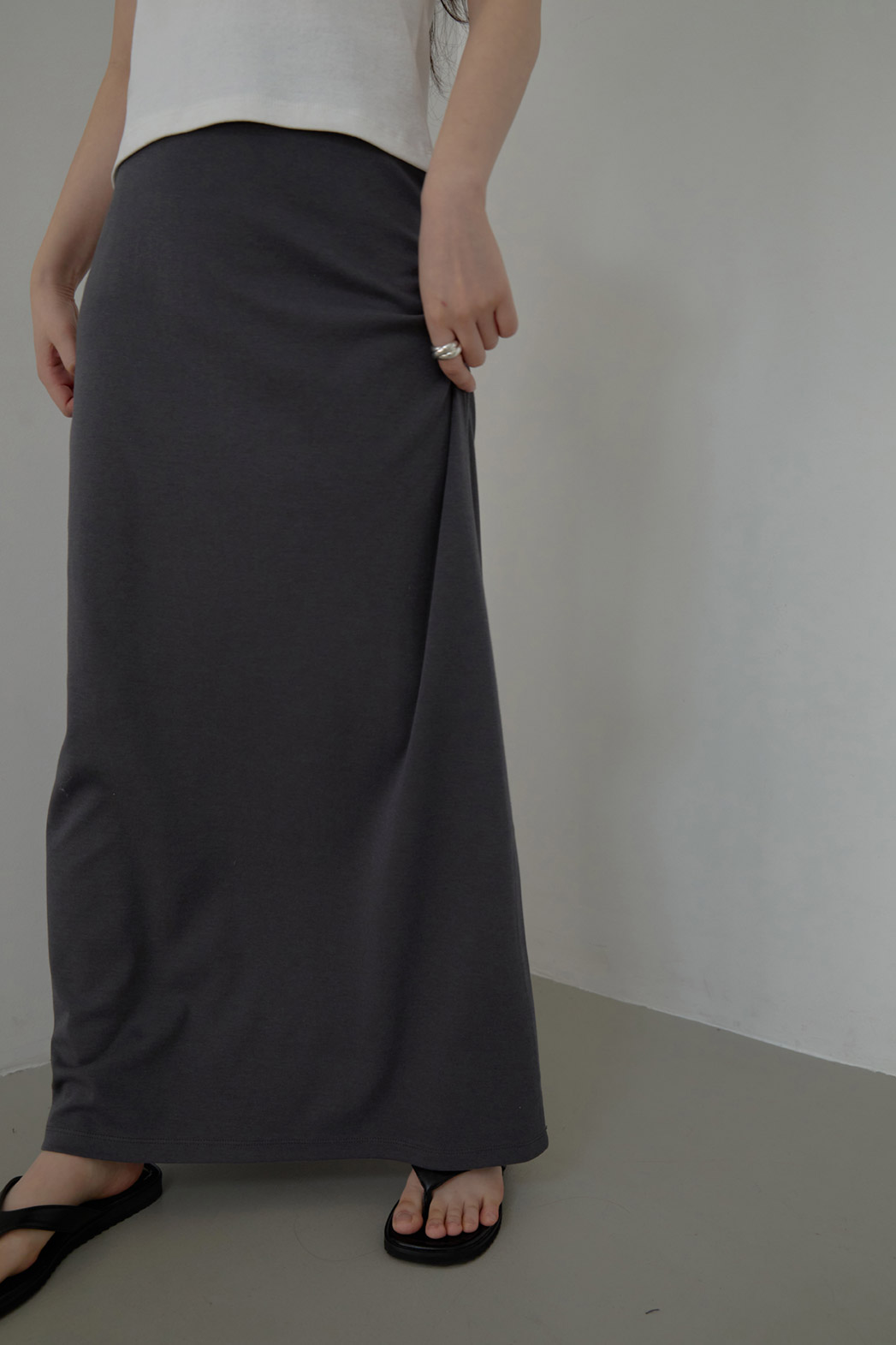ストレッチコットンゴムHライン(ロング丈)無地スカートSS | 詳細画像6