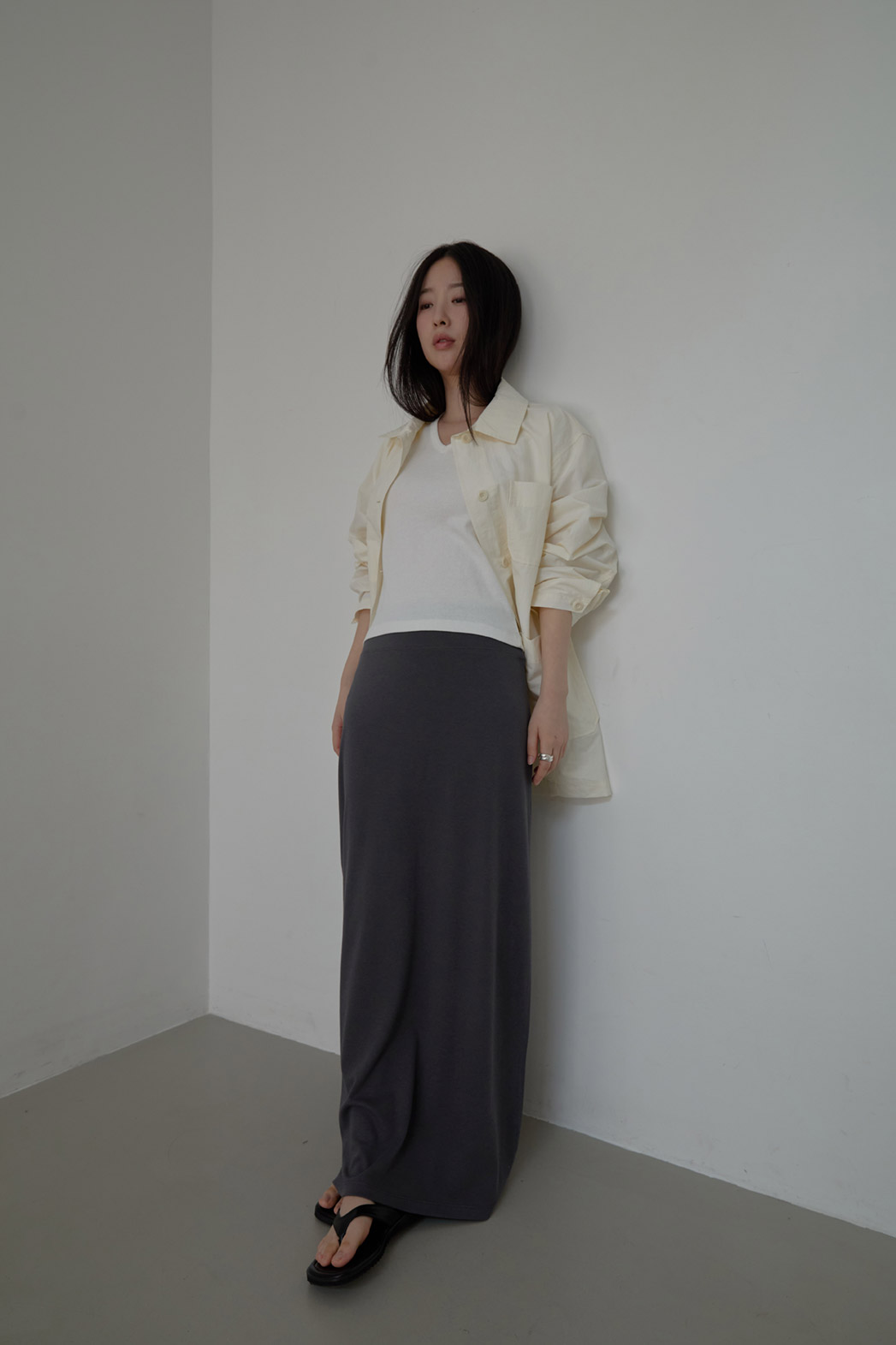 ストレッチコットンゴムHライン(ロング丈)無地スカートSS | 詳細画像9