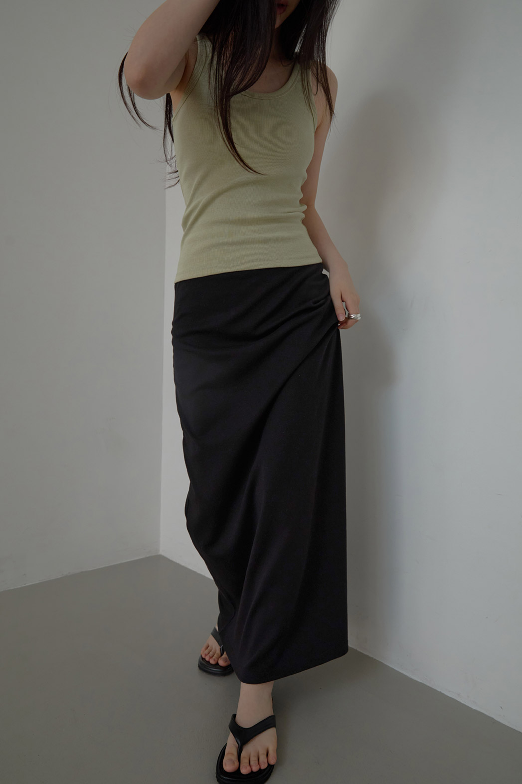ストレッチコットンゴムHライン(ロング丈)無地スカートSS | 詳細画像10