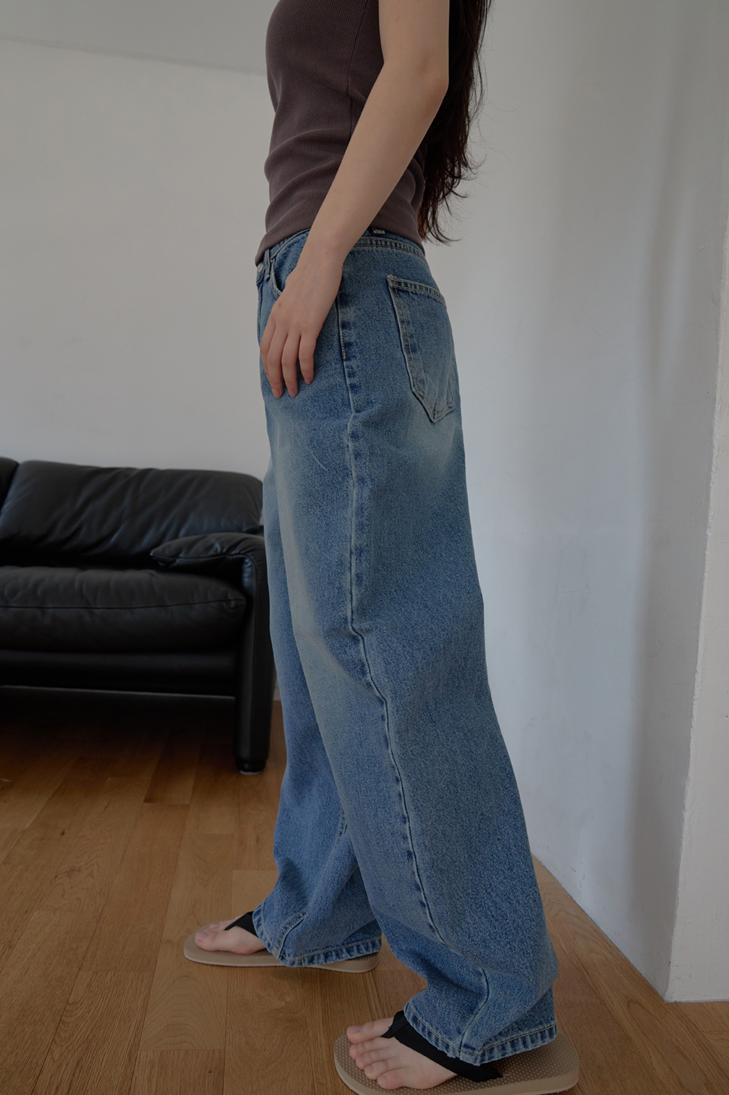 コットンベーシックワイド無地デニムパンツオールシーズン | 詳細画像5