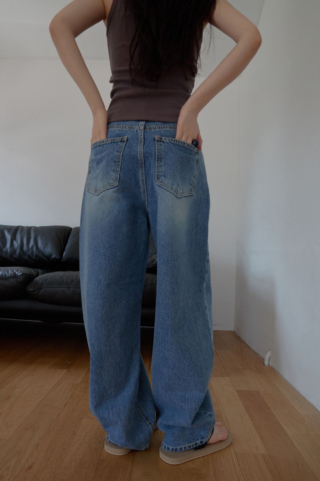 コットンベーシックワイド無地デニムパンツオールシーズン | 詳細画像6