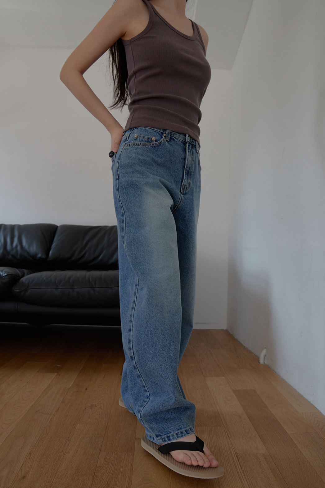 コットンベーシックワイド無地デニムパンツオールシーズン | 詳細画像7