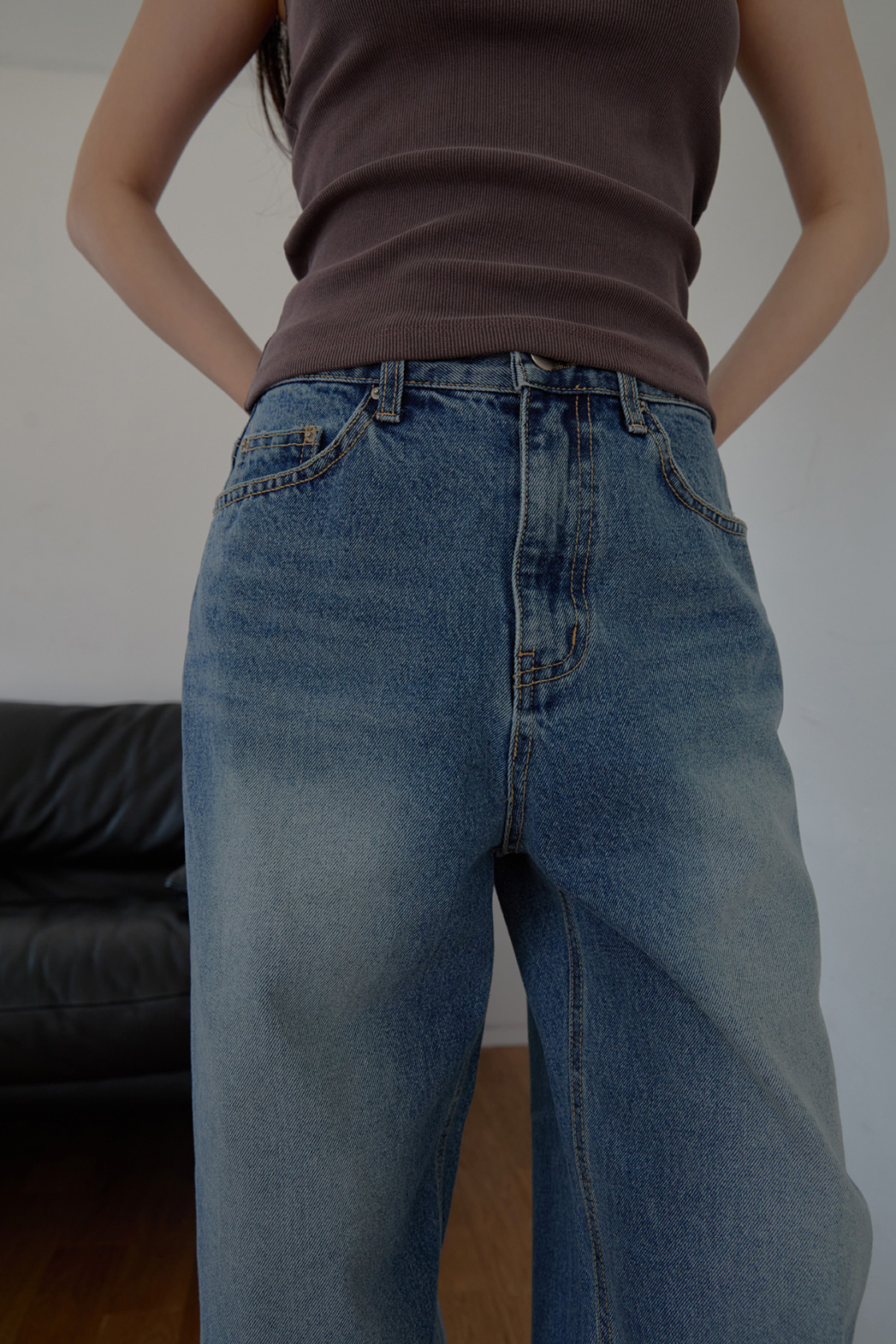 コットンベーシックワイド無地デニムパンツオールシーズン | 詳細画像8