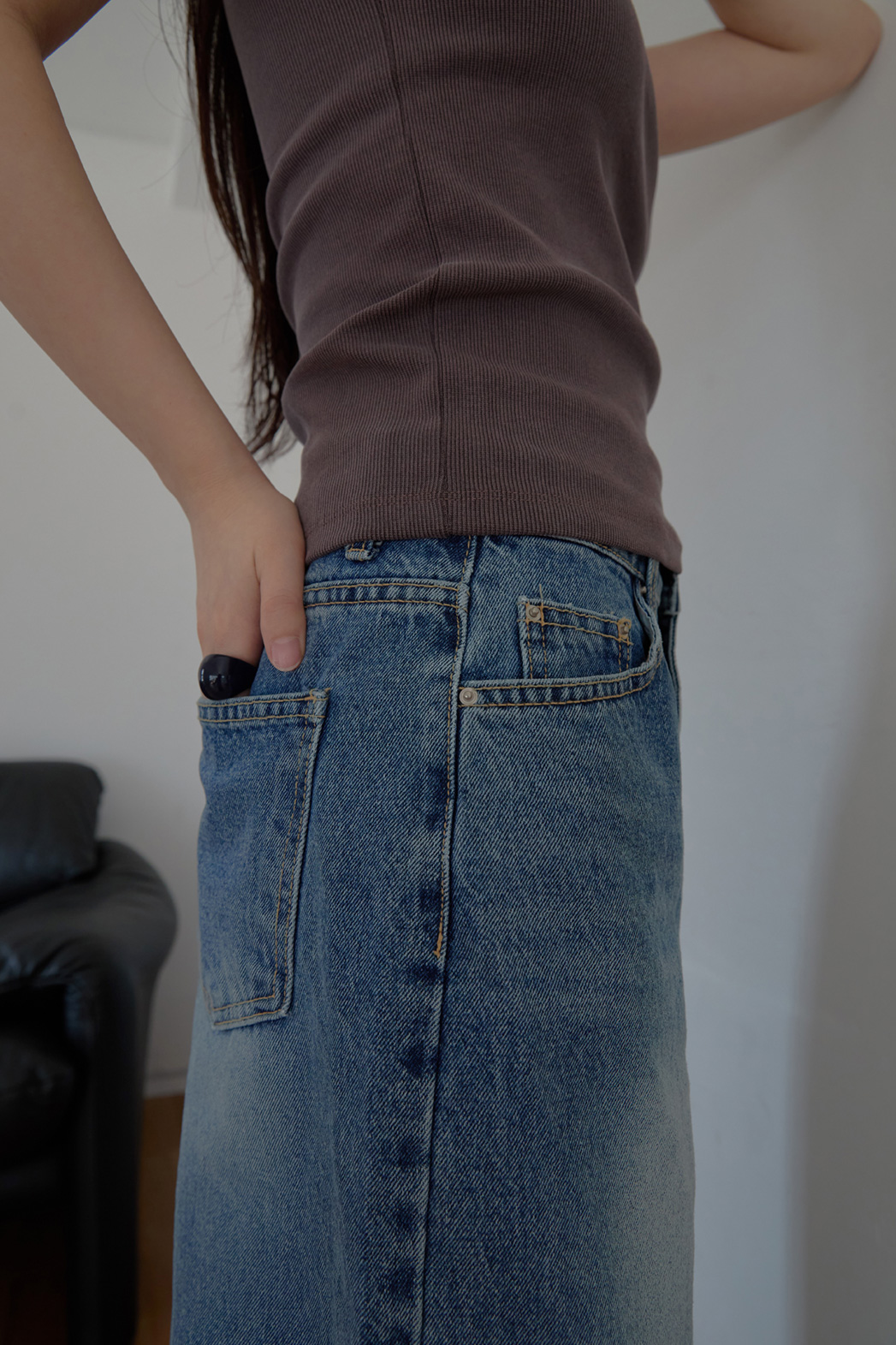 コットンベーシックワイド無地デニムパンツオールシーズン | 詳細画像9