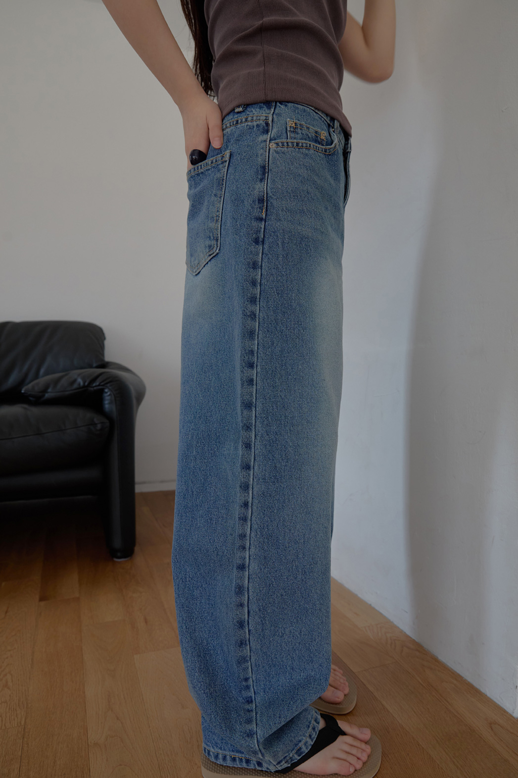 コットンベーシックワイド無地デニムパンツオールシーズン | 詳細画像10