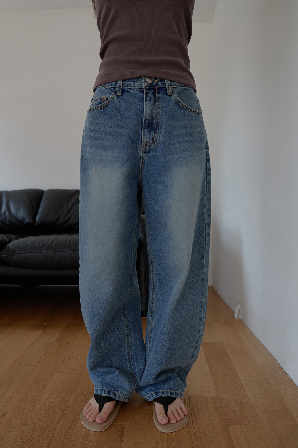 コットンベーシックワイド無地デニムパンツオールシーズン | 詳細画像12