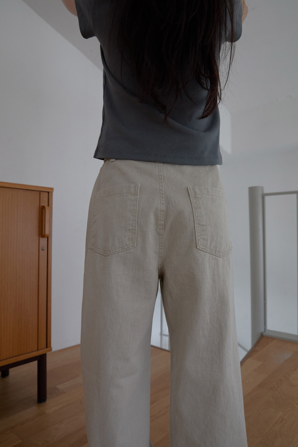 コットンアジャストベーシックワイド無地デニムパンツオールシーズン | 詳細画像15