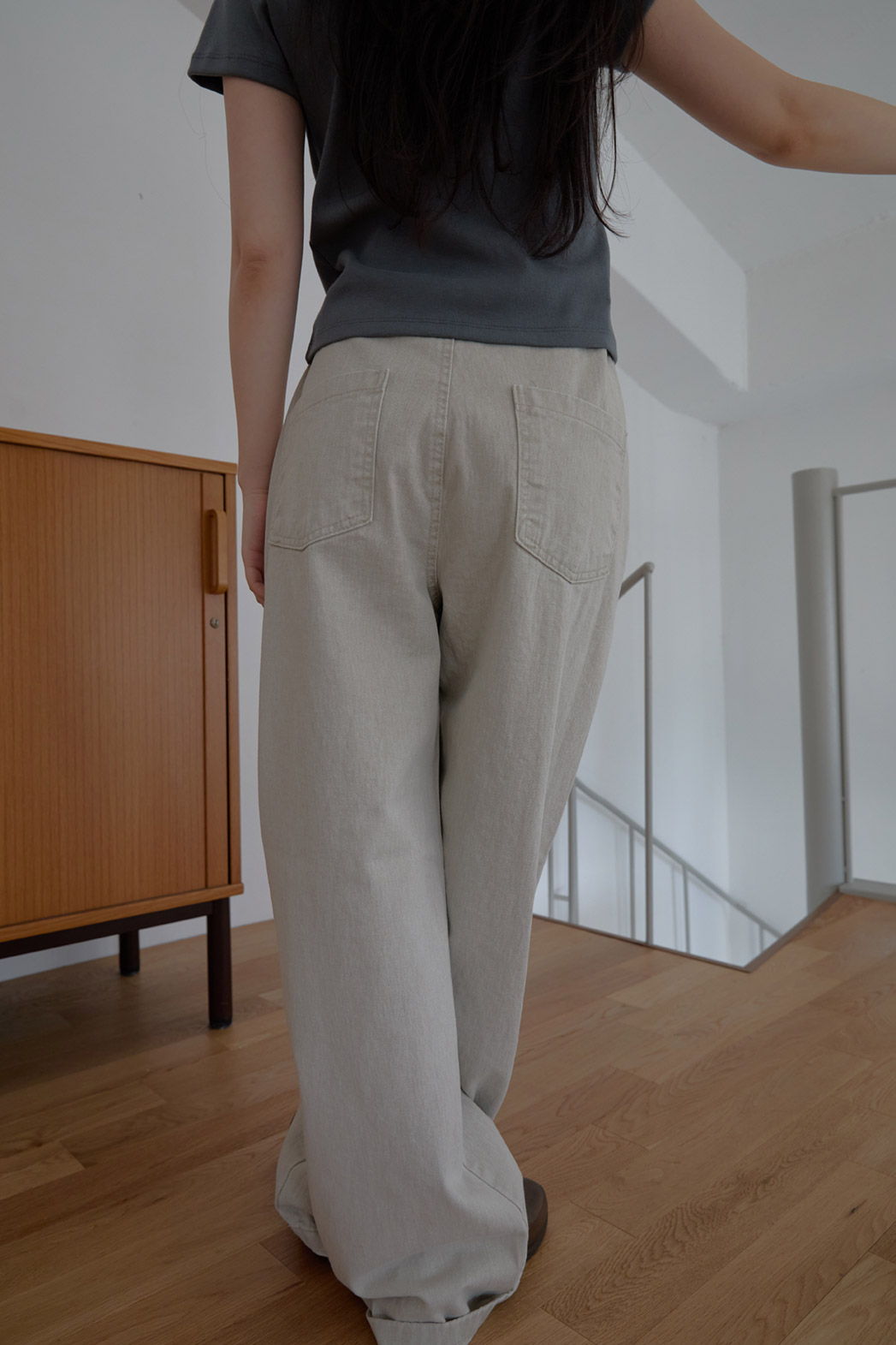 コットンアジャストベーシックワイド無地デニムパンツオールシーズン | 詳細画像3