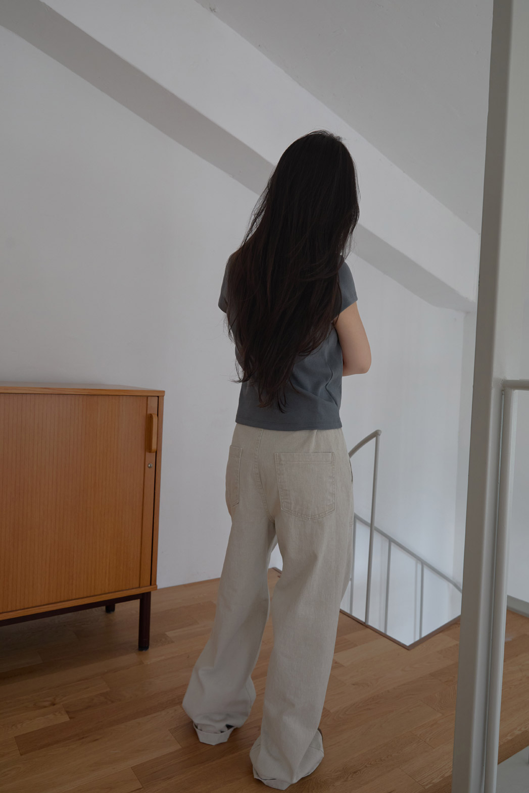 コットンアジャストベーシックワイド無地デニムパンツオールシーズン | 詳細画像13