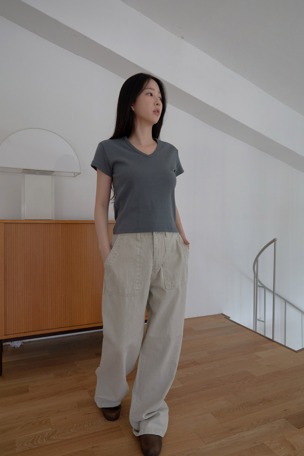 コットンアジャストベーシックワイド無地デニムパンツオールシーズン | 詳細画像4