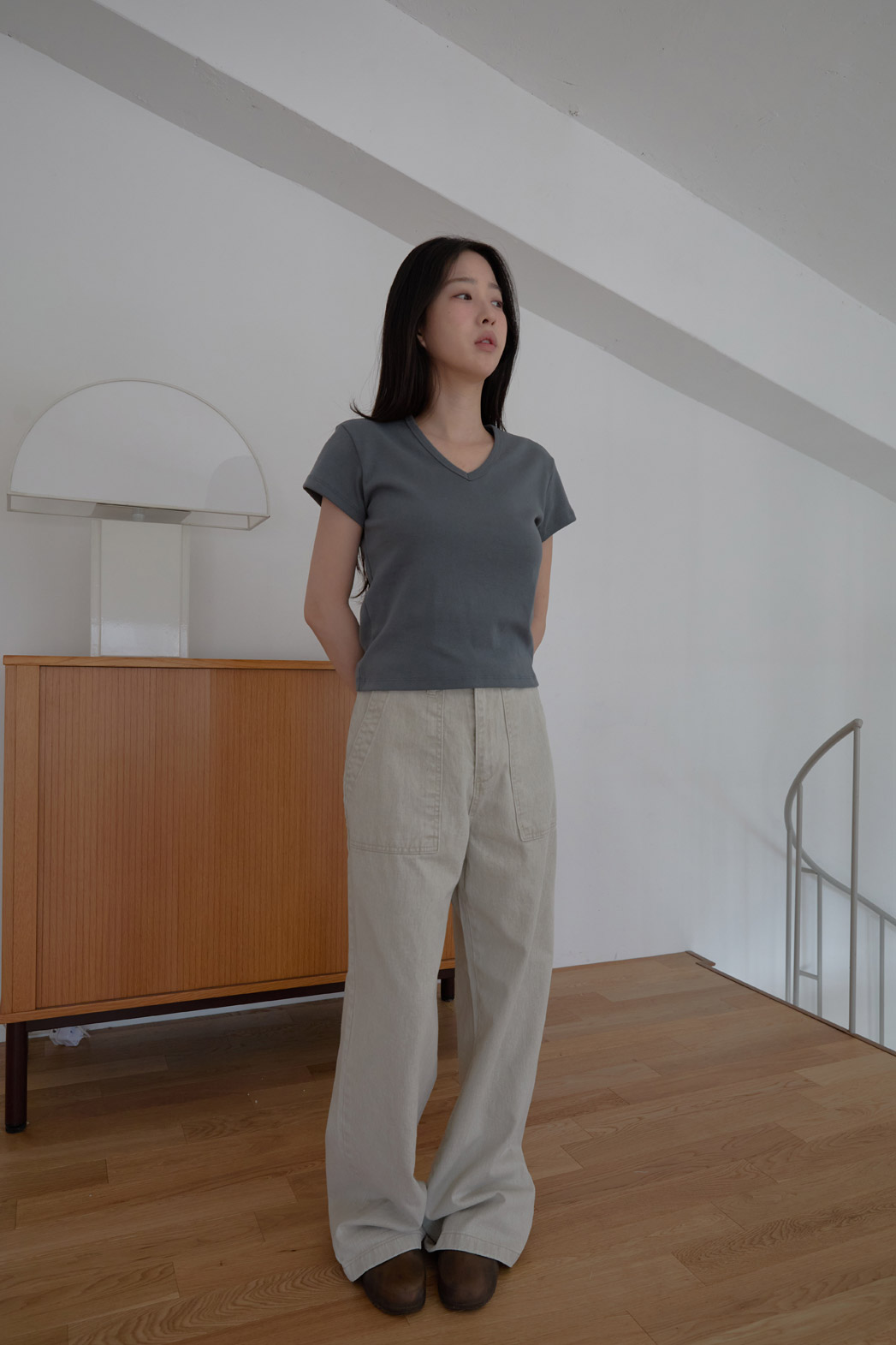 コットンアジャストベーシックワイド無地デニムパンツオールシーズン | 詳細画像5