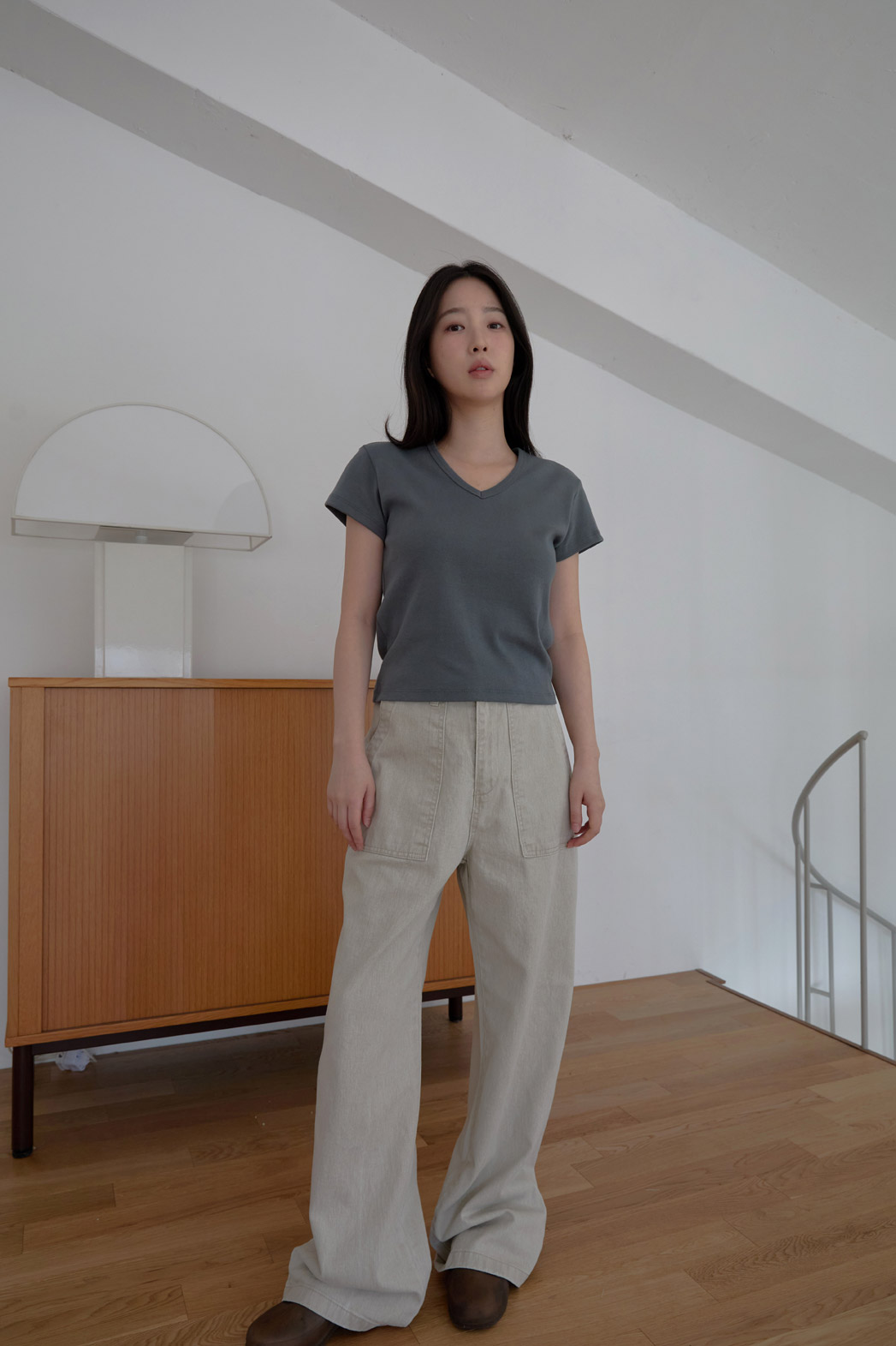 コットンアジャストベーシックワイド無地デニムパンツオールシーズン | 詳細画像7