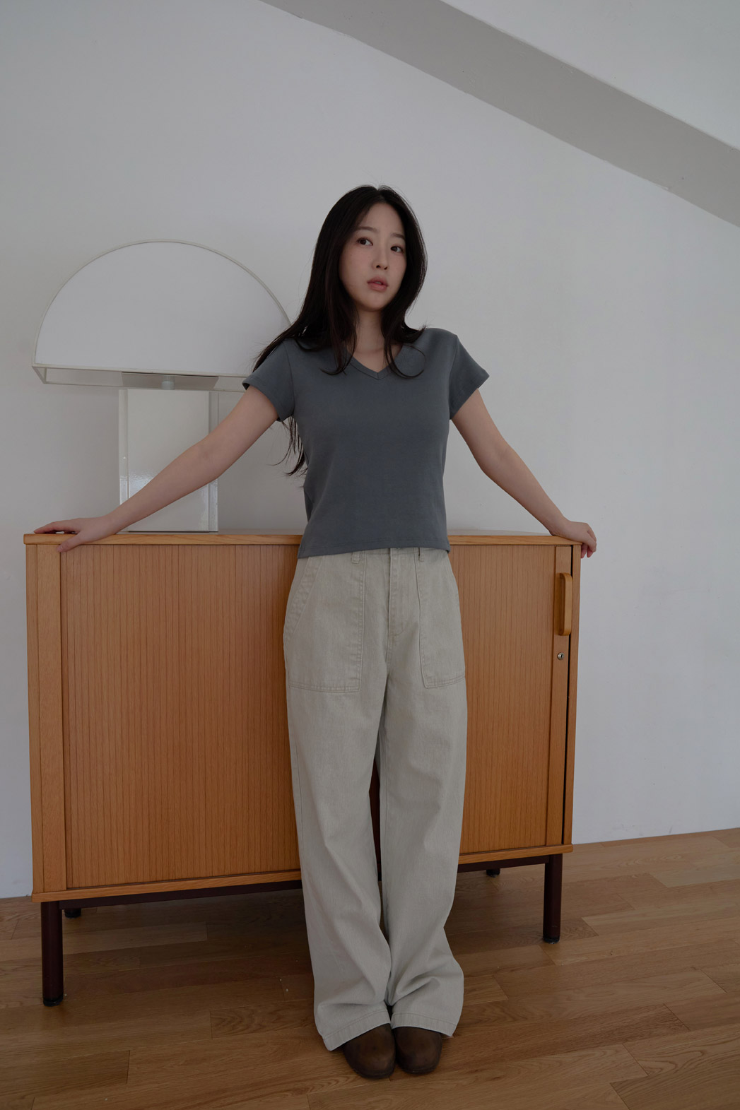 コットンアジャストベーシックワイド無地デニムパンツオールシーズン | 詳細画像10