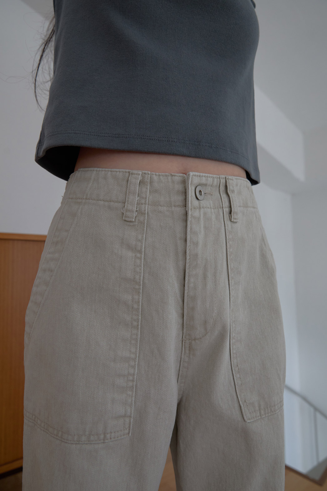 コットンアジャストベーシックワイド無地デニムパンツオールシーズン | 詳細画像12