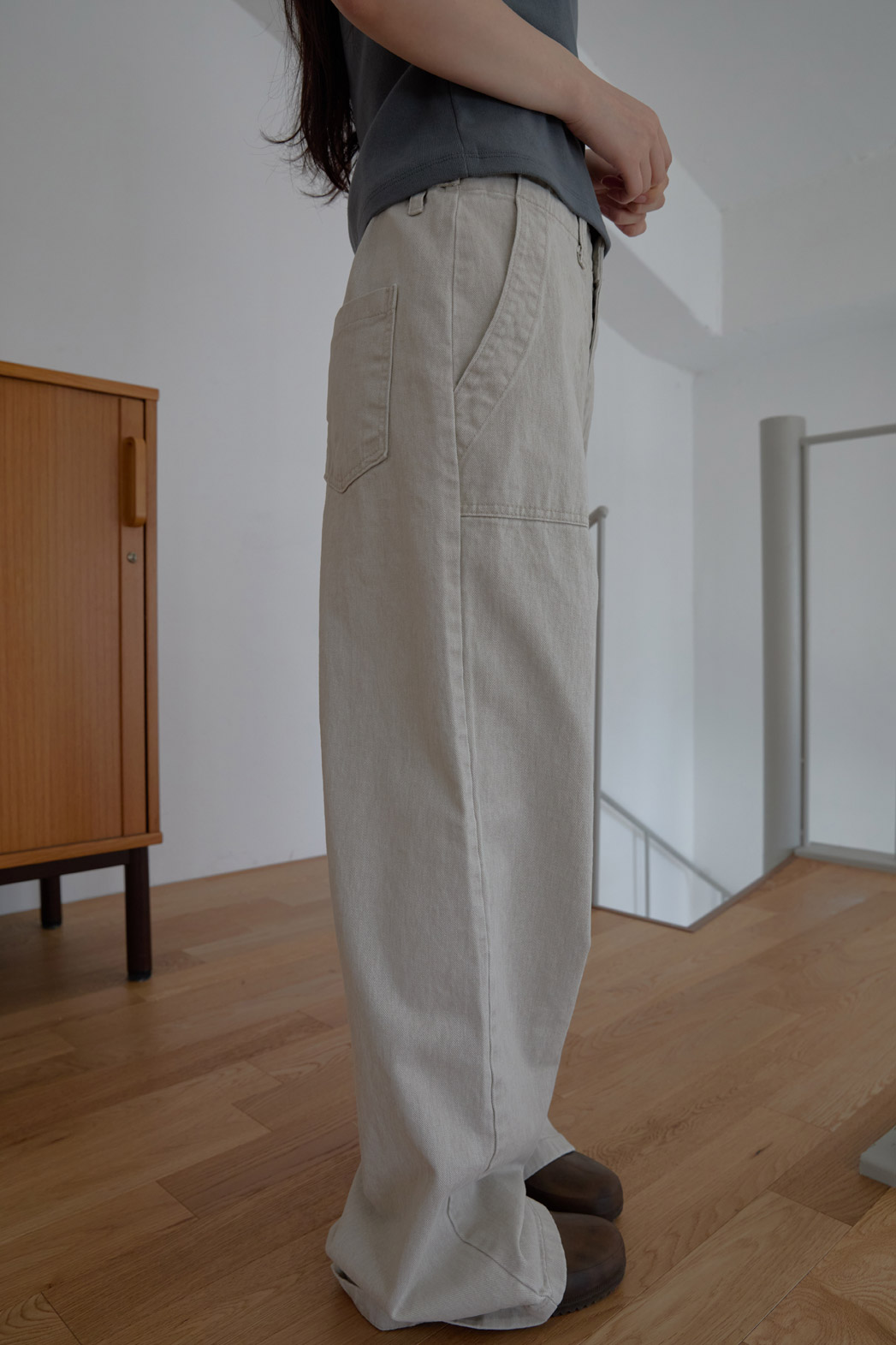 コットンアジャストベーシックワイド無地デニムパンツオールシーズン | 詳細画像17