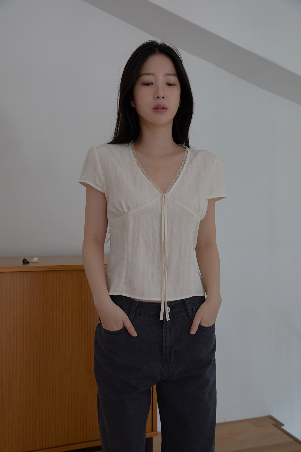 コットンアジャストベーシックワイド無地デニムパンツオールシーズン | 詳細画像2