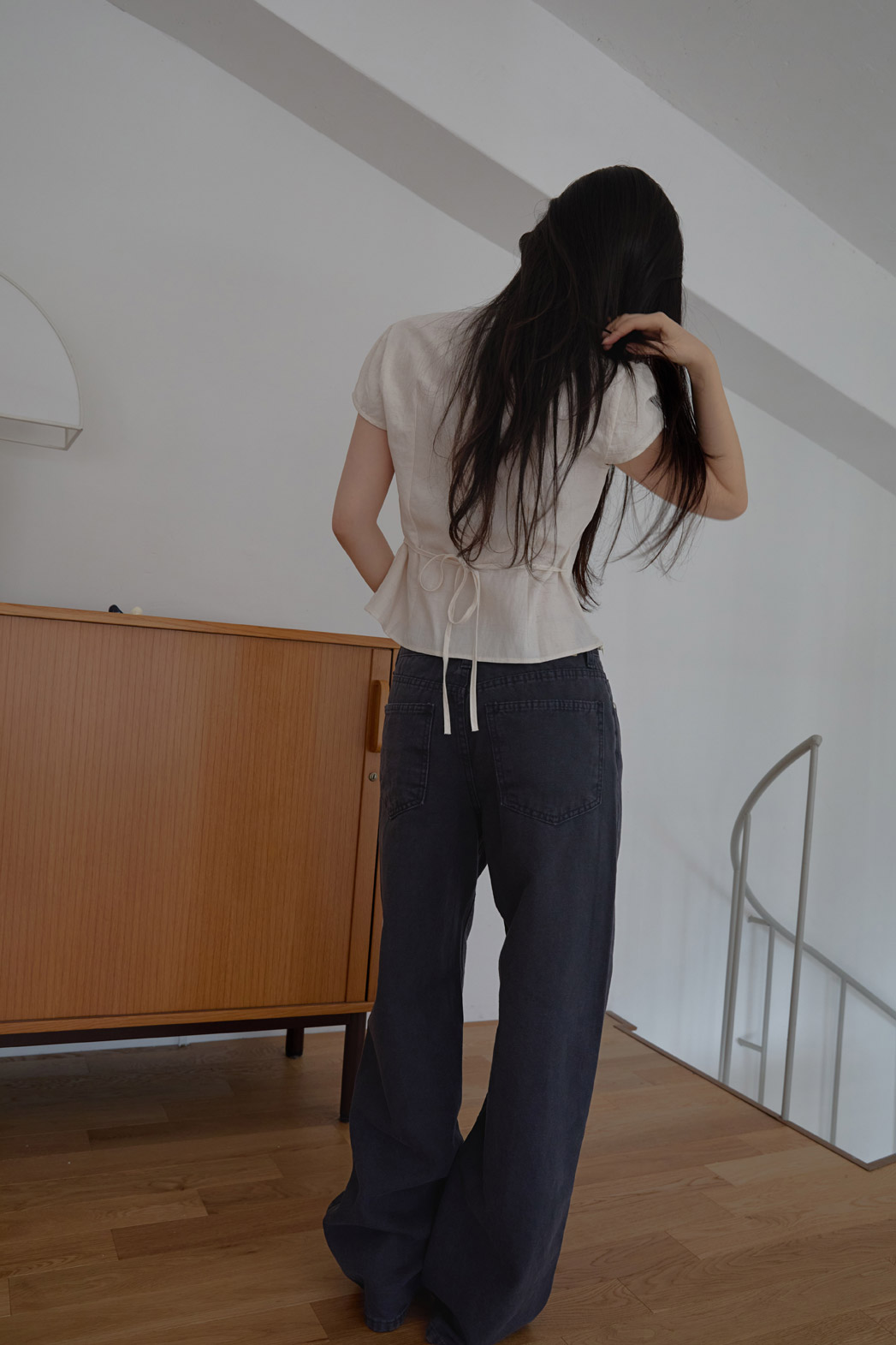 コットンアジャストベーシックワイド無地デニムパンツオールシーズン | 詳細画像5