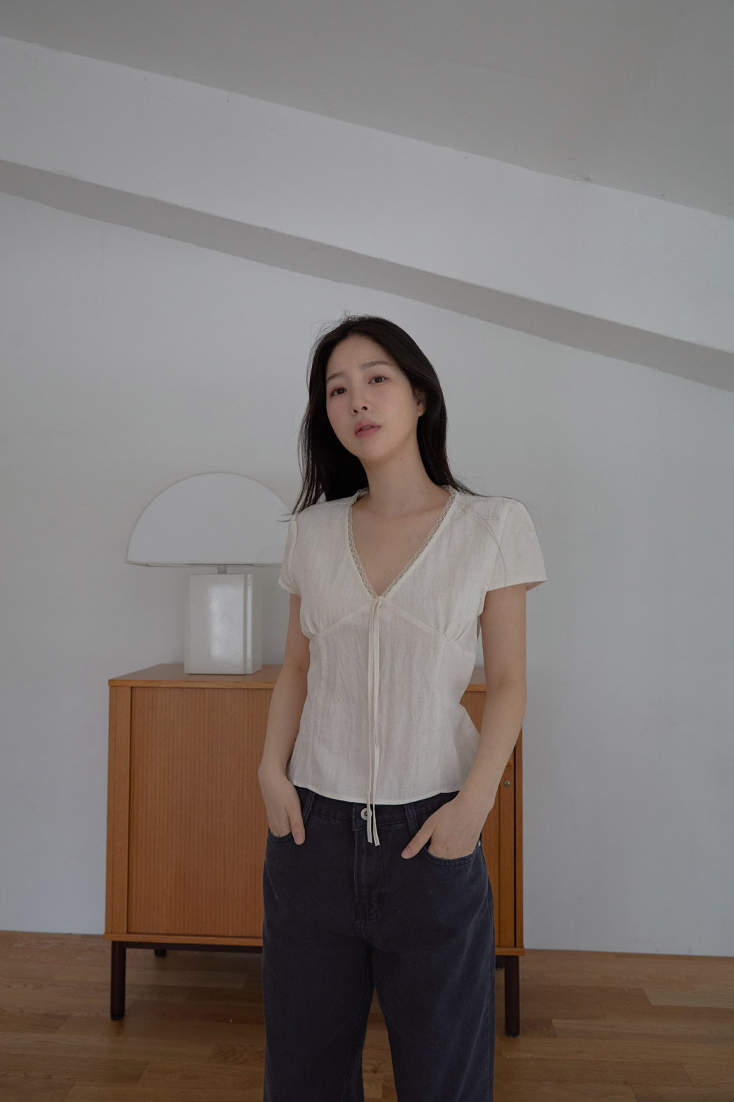 コットンアジャストベーシックワイド無地デニムパンツオールシーズン | 詳細画像6