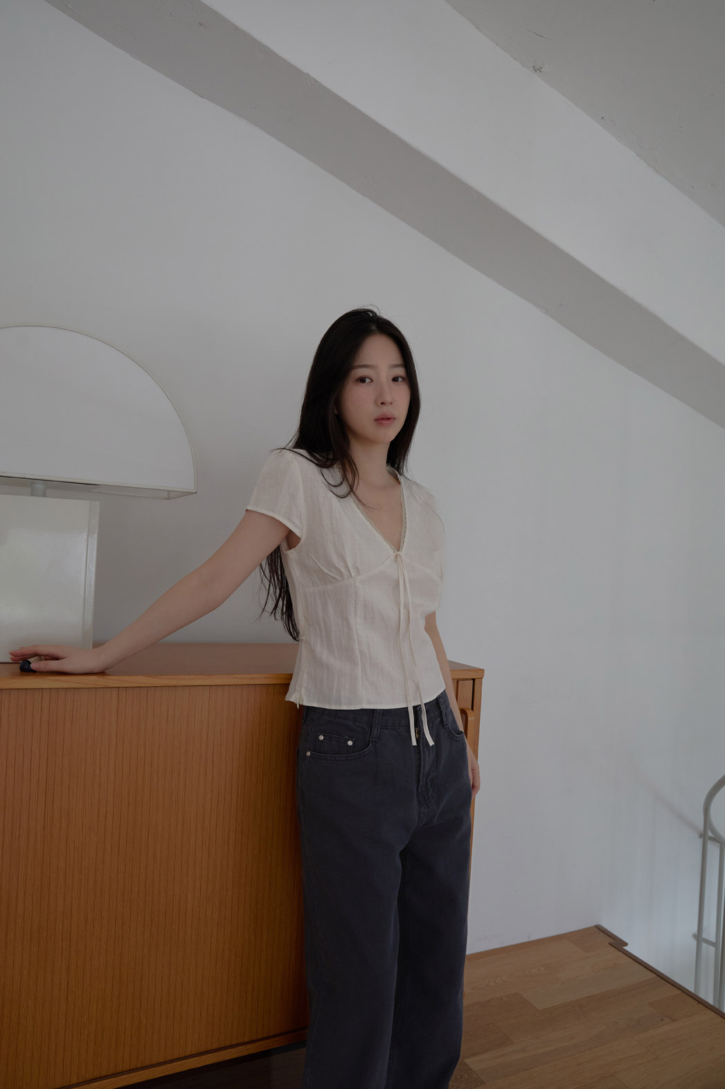 コットンアジャストベーシックワイド無地デニムパンツオールシーズン | 詳細画像8