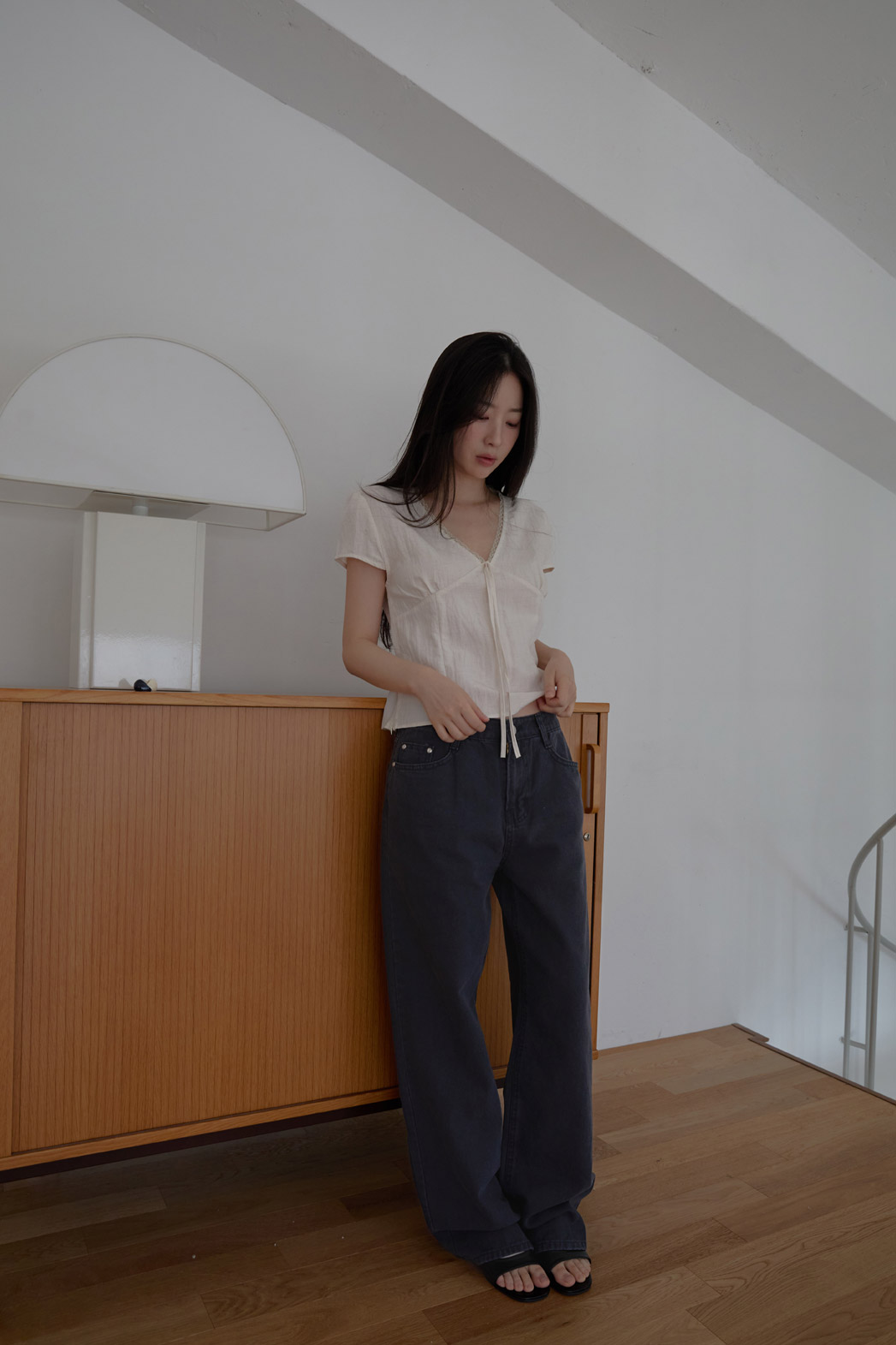 コットンアジャストベーシックワイド無地デニムパンツオールシーズン | 詳細画像9