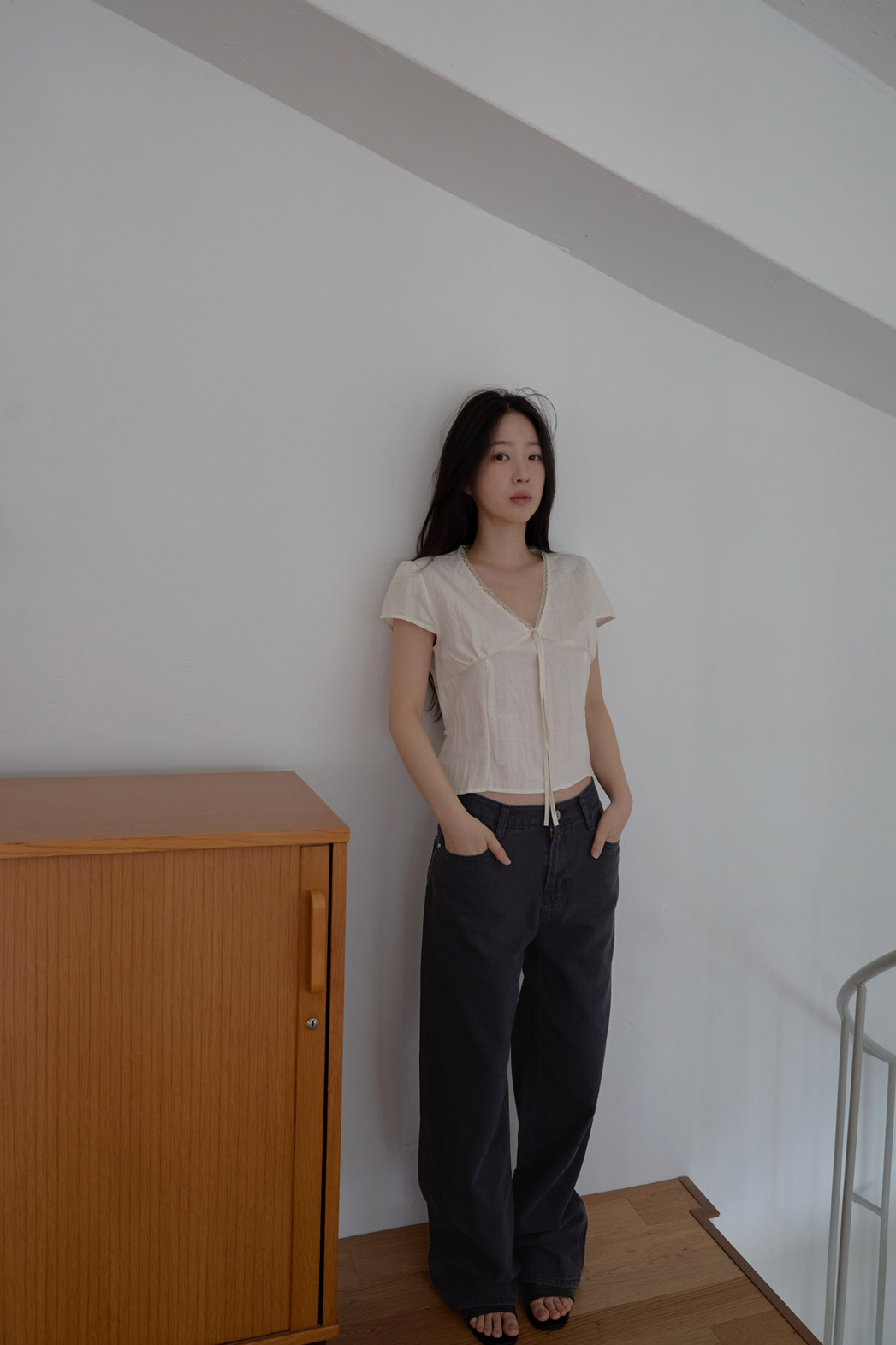 コットンアジャストベーシックワイド無地デニムパンツオールシーズン | 詳細画像12