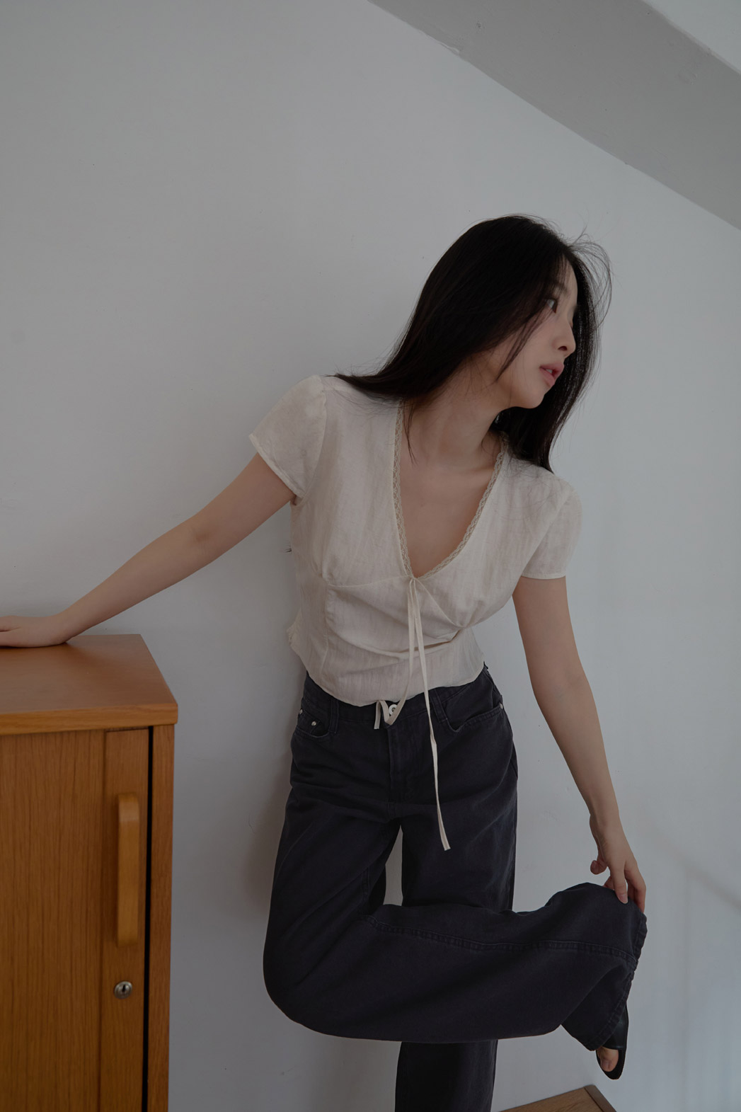 コットンアジャストベーシックワイド無地デニムパンツオールシーズン | 詳細画像13