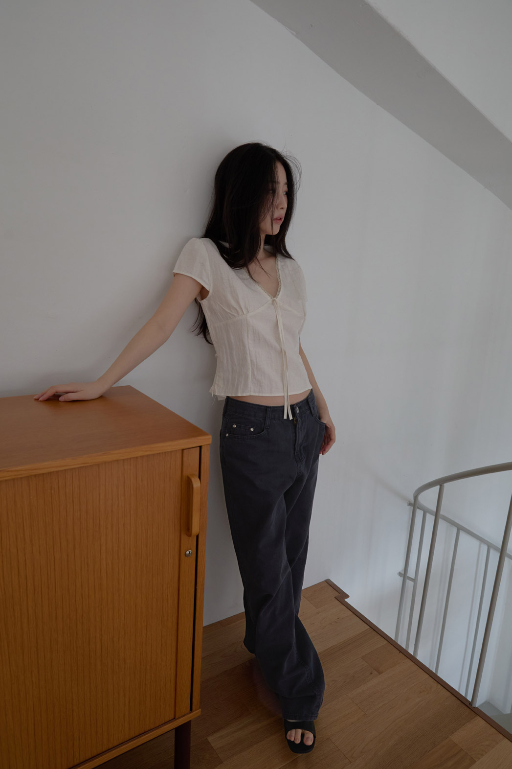 コットンアジャストベーシックワイド無地デニムパンツオールシーズン | 詳細画像15