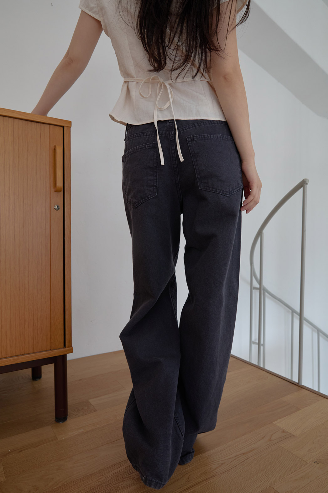 コットンアジャストベーシックワイド無地デニムパンツオールシーズン | 詳細画像16