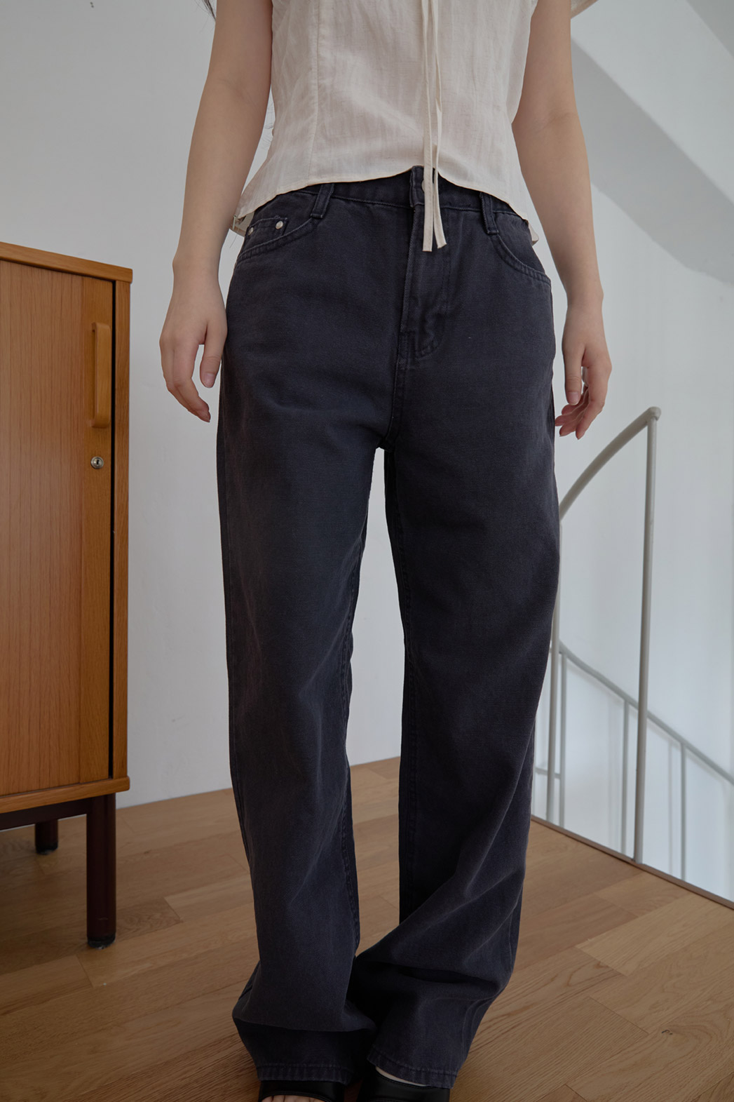 コットンアジャストベーシックワイド無地デニムパンツオールシーズン | 詳細画像17