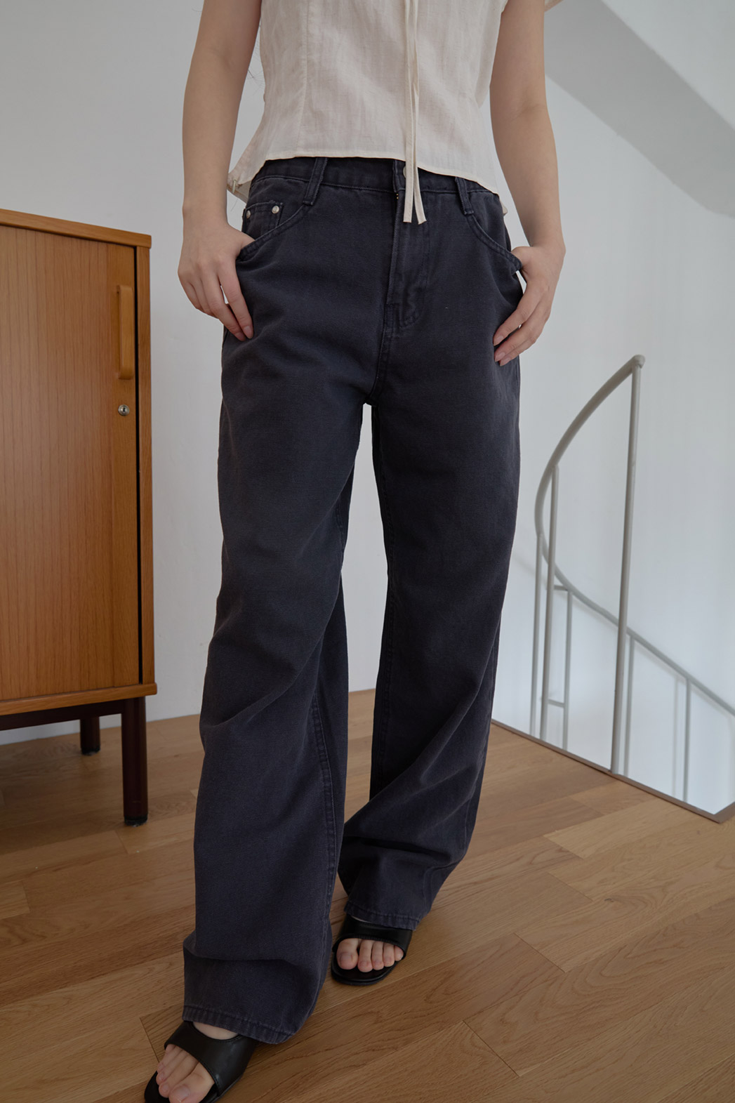 コットンアジャストベーシックワイド無地デニムパンツオールシーズン | 詳細画像18