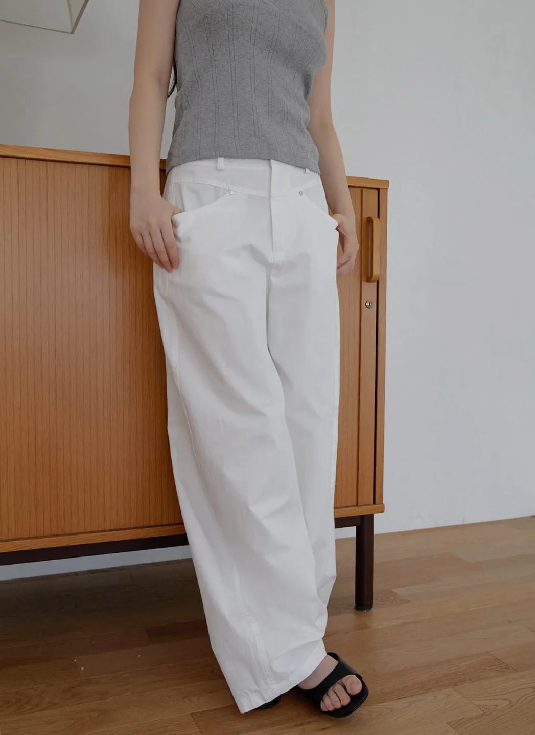 コットンベーシックワイド無地パンツSS | 詳細画像1