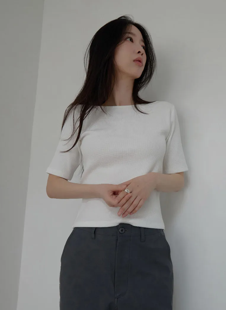 コットンスリムセミクロップド無地TシャツSS | 詳細画像1