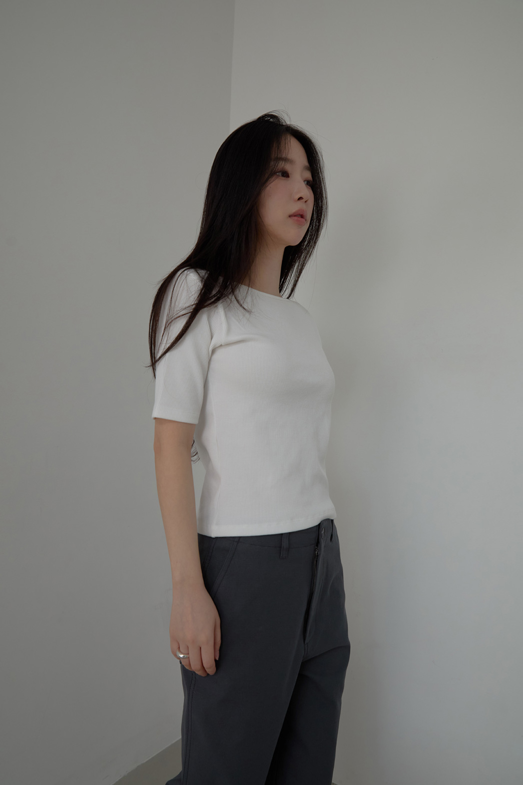 コットンスリムセミクロップド無地TシャツSS | 詳細画像5