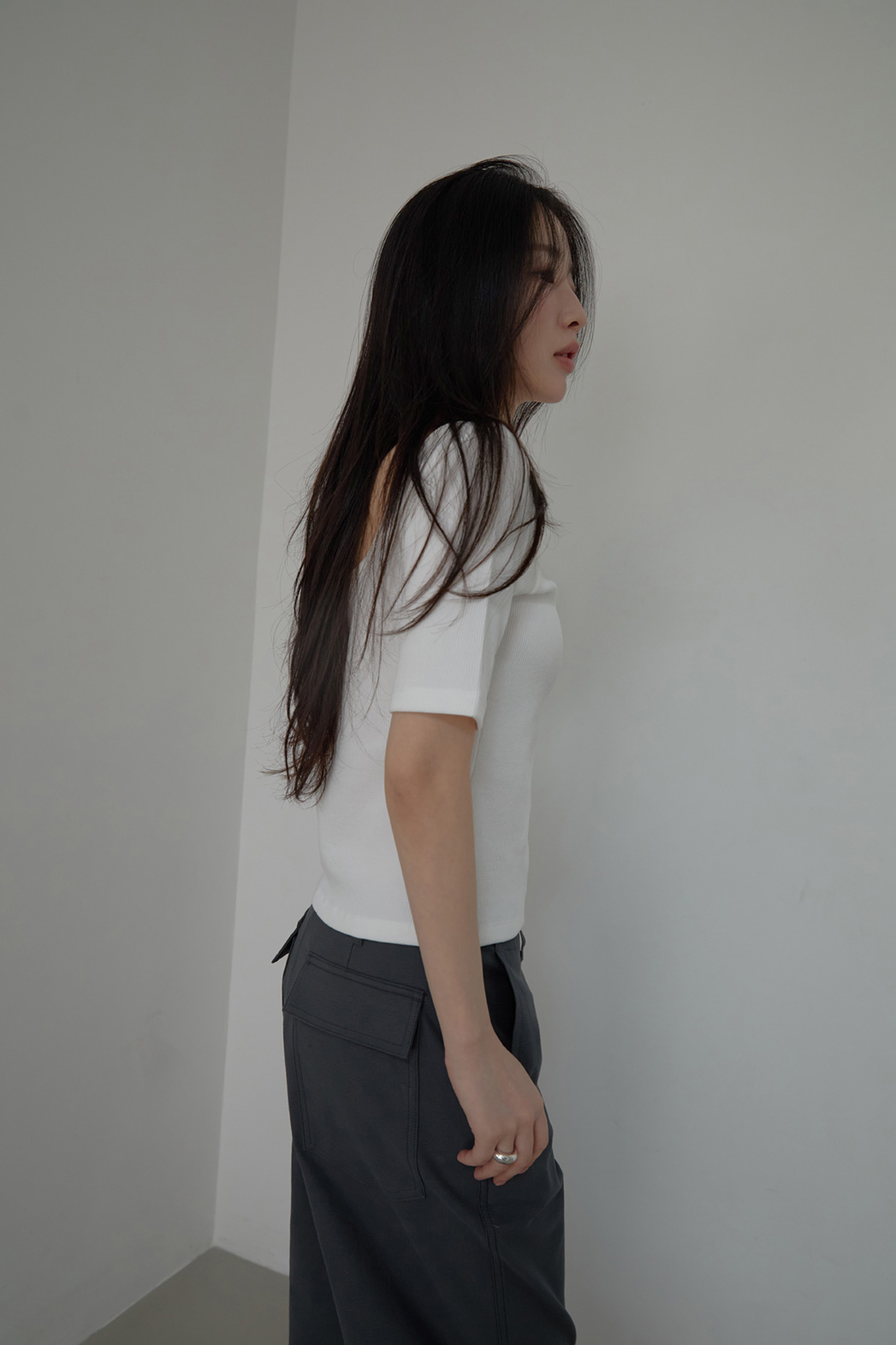 コットンスリムセミクロップド無地TシャツSS | 詳細画像6