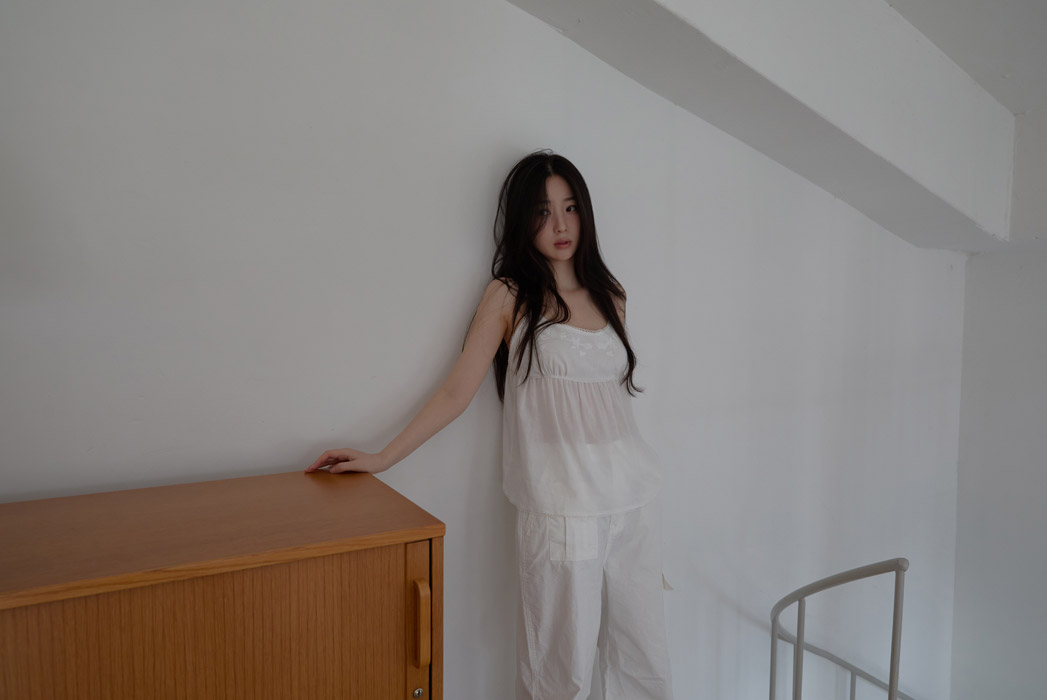 リネン混ラウンドネックドローストリング刺繍セミクロップド刺繍レース無地キャミブラウスSS | 詳細画像12