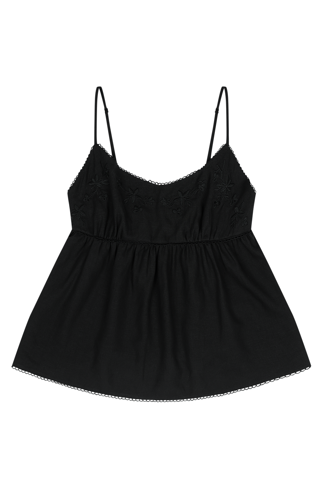 リネン混ラウンドネックドローストリング刺繍セミクロップド刺繍レース無地キャミブラウスSS | 詳細画像25