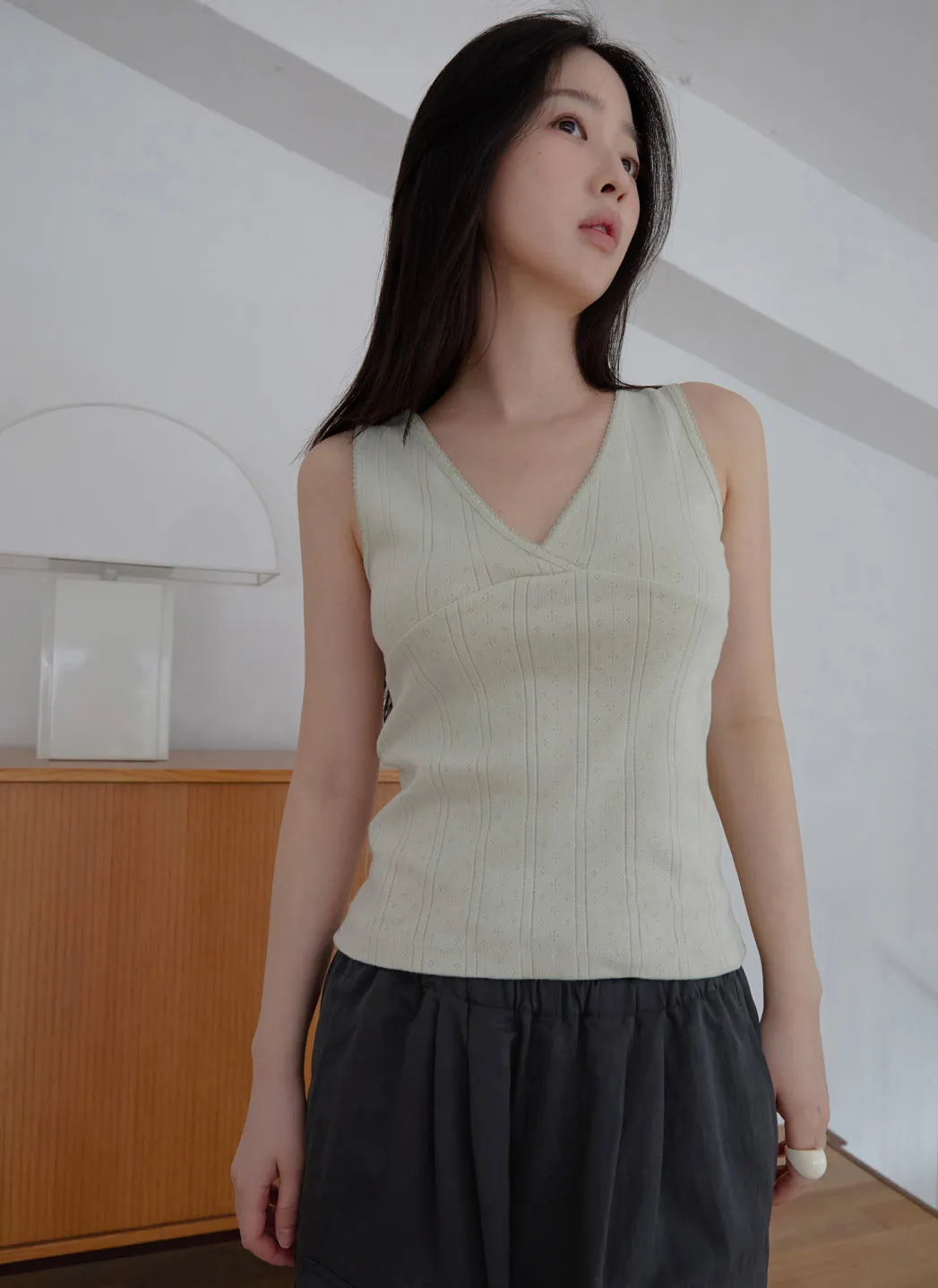 コットンVネックベーシッククロップドレースノースリーブSS | 詳細画像1