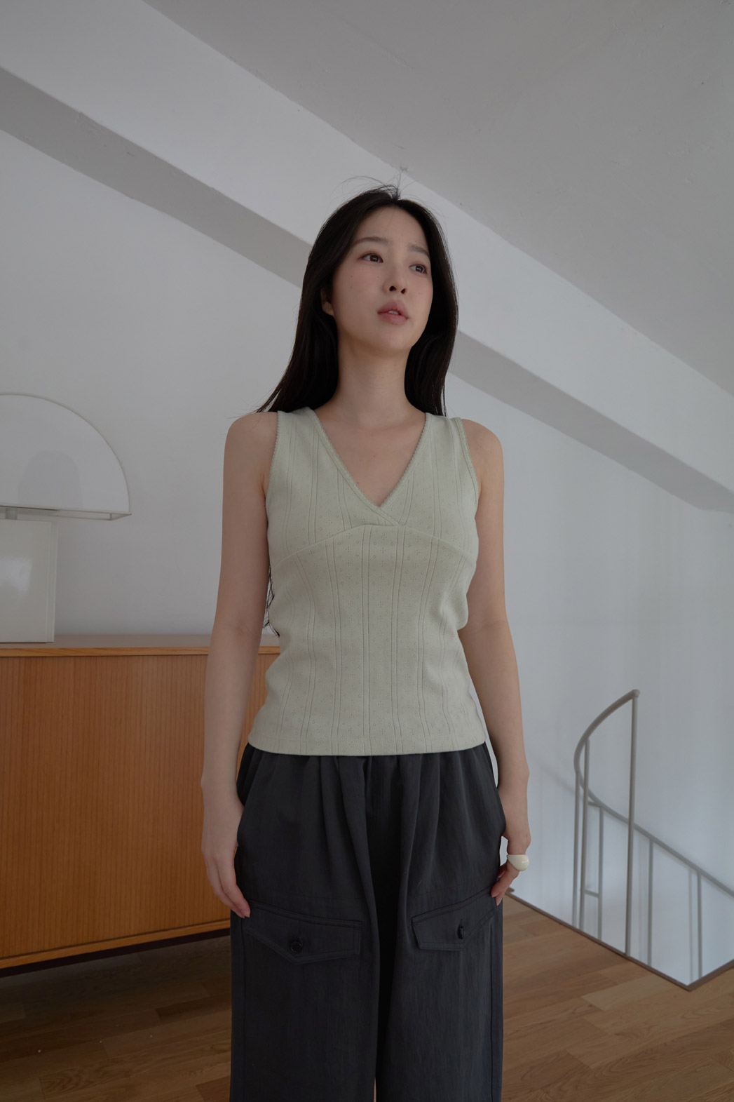 コットンVネックベーシッククロップドレースノースリーブSS | 詳細画像7