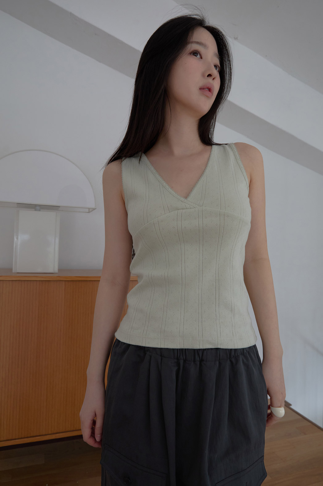 コットンVネックベーシッククロップドレースノースリーブSS | 詳細画像11