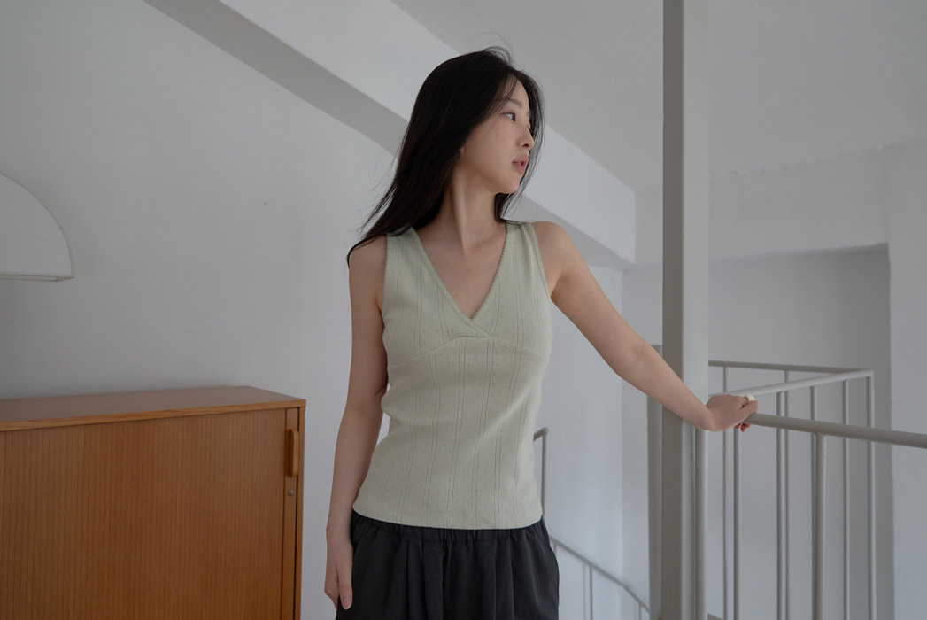 コットンVネックベーシッククロップドレースノースリーブSS | 詳細画像15