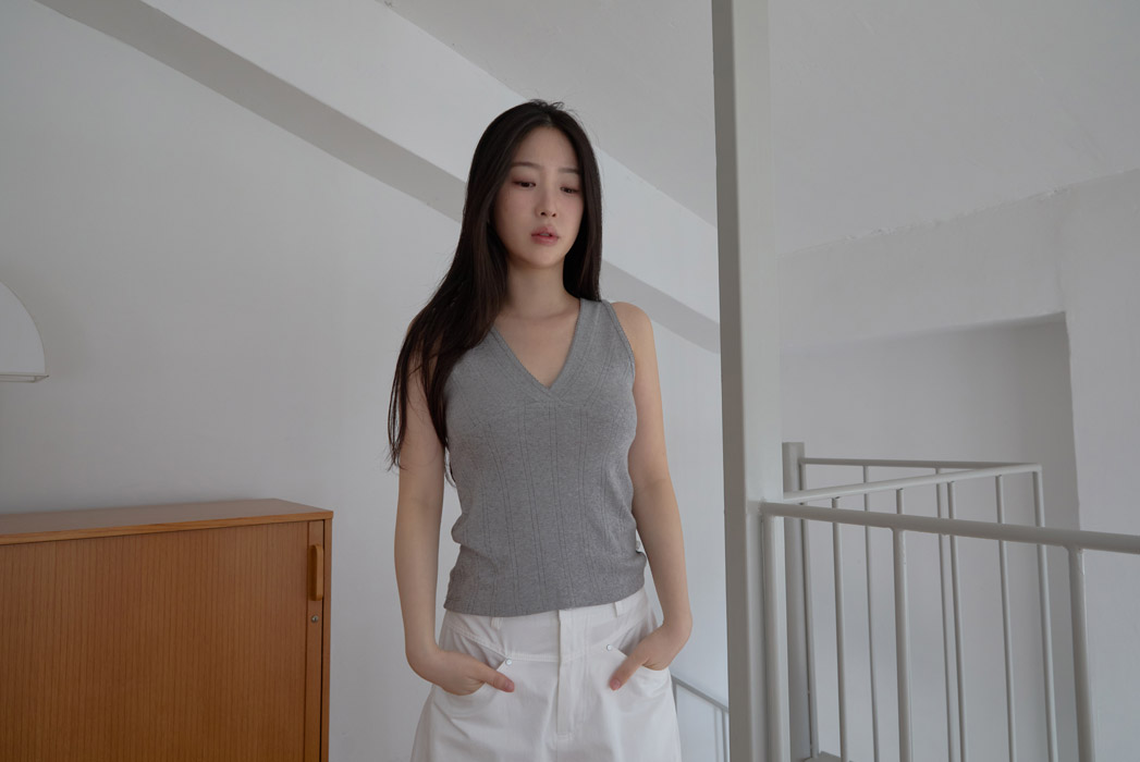 コットンVネックベーシッククロップドレースノースリーブSS | 詳細画像16