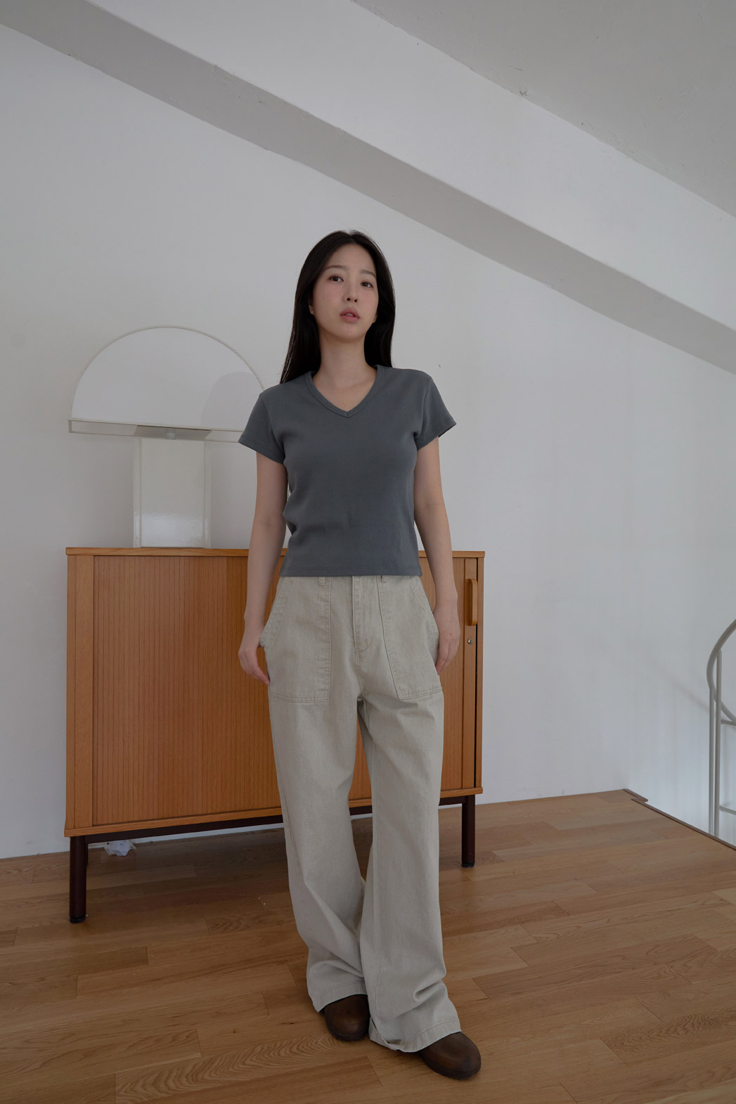 コットンVネッククロップドスリム無地TシャツSS | 詳細画像5