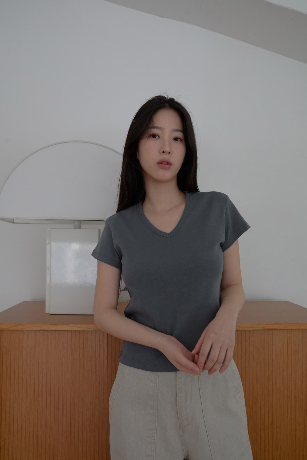 コットンVネッククロップドスリム無地TシャツSS | 詳細画像8