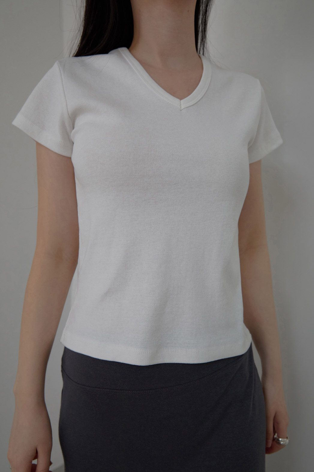 コットンVネッククロップドスリム無地TシャツSS | 詳細画像14
