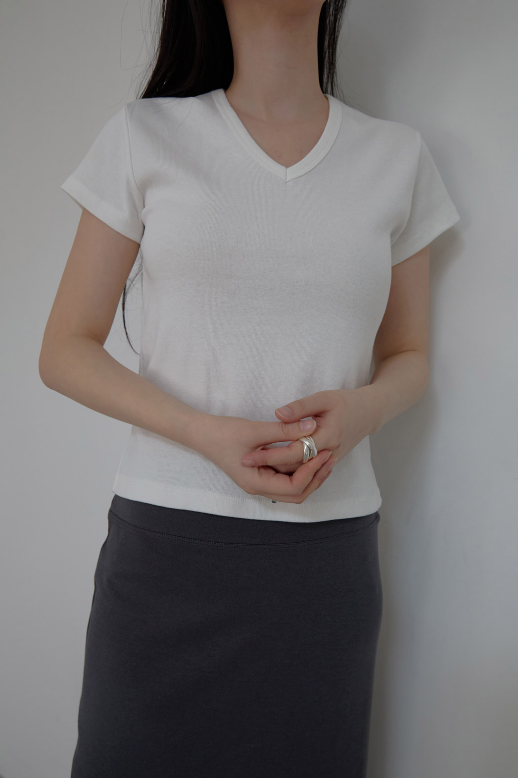 コットンVネッククロップドスリム無地TシャツSS | 詳細画像15