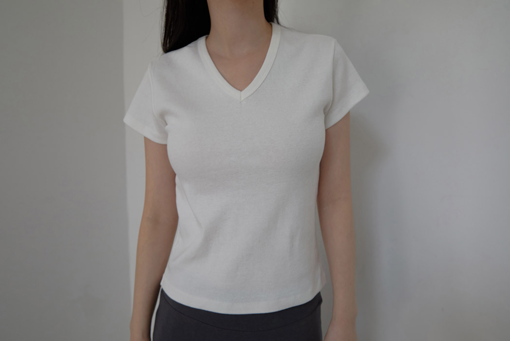 コットンVネッククロップドスリム無地TシャツSS | 詳細画像16