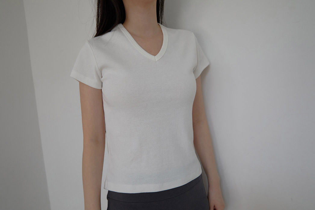 コットンVネッククロップドスリム無地TシャツSS | 詳細画像17